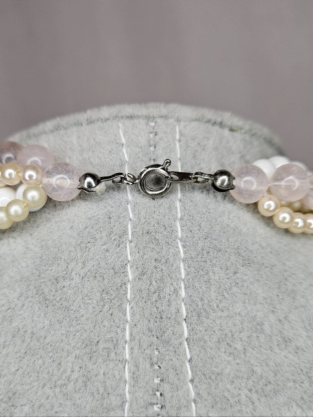 Vtg 1928 Jewelry Co Rose Quartz Pearl Multi Strand Choker Flower Necklace GUC